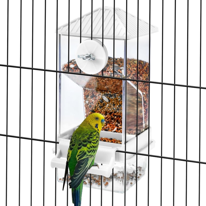 Rypet No Mess Automatic Bird Feeder for Cage,Transparent Acrylic Parrot Seed Feeders,Food Container for Cage,Parrot Feeder Cage Accessories for Small and Medium Lovebirds Parakeets Cockatiel Finch - Image 1